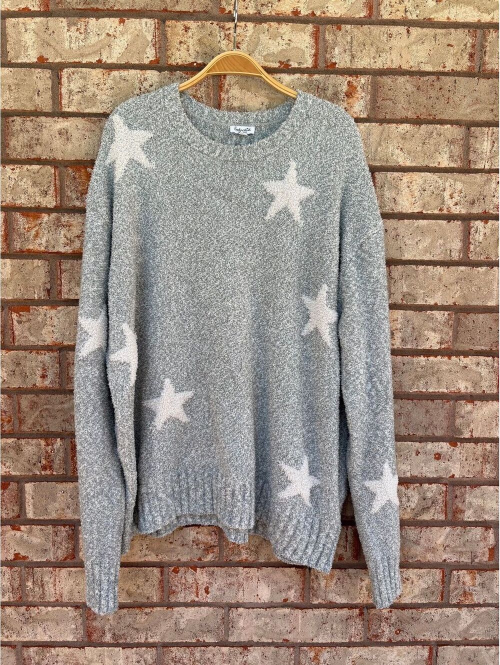 SPLENDID Women’s Aurora So Soft Star Knit Pullover Intarsia Gray Sweater Size XL